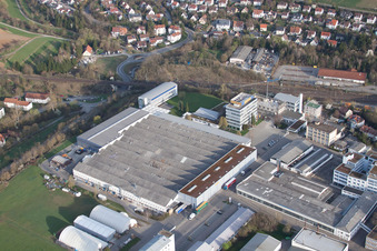 Aerial view of GEZE Reinhold-Vöster-Straße in Leonberg in the state Baden-Wuerttemberg, Germany