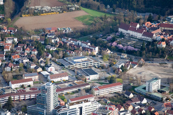 Johannes Kepler High School, Lindenstr in Leonberg in the state Baden-Wuerttemberg, Germany viewn from the air
