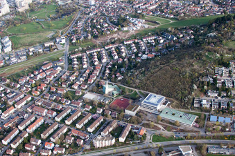 Aerial photograpy of August Lämmle School, Gerlinger Straße in the district Ramtel in Leonberg in the state Baden-Wuerttemberg, Germany