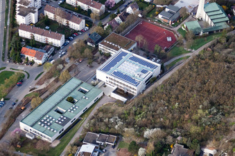 August Lämmle School, Gerlinger Straße in the district Ramtel in Leonberg in the state Baden-Wuerttemberg, Germany from the plane