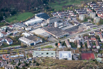 Drone recording of August Lämmle School, Gerlinger Straße in the district Ramtel in Leonberg in the state Baden-Wuerttemberg, Germany