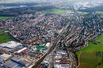 Town View of the streets and houses of the residential areas in Korntal in the state Baden-Wurttemberg, Germany