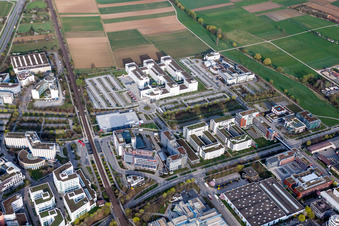 Aerial photograpy of Administration building of the company of Siemens AG in Weilimdorf in the state Baden-Wurttemberg, Germany