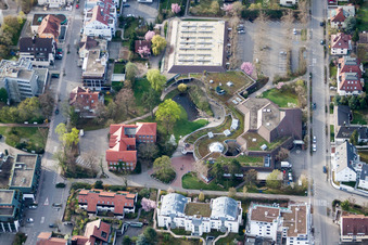 Aerial view of Building of the indoor arena Stadthalle Korntal in the district Korntal in Korntal-Muenchingen in the state Baden-Wurttemberg, Germany