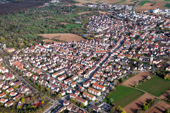 Aerial view of Town View of the streets and houses of the residential areas in Stammheim in the state Baden-Wurttemberg, Germany