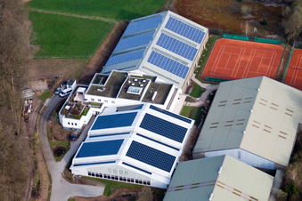 Oblique view of Württemberg Tennis Association, Emerholzweg in the district Stammheim in Stuttgart in the state Baden-Wuerttemberg, Germany