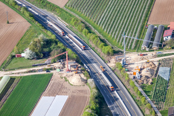 Routing and traffic lanes over a new the highway bridge under construction in the motorway A 65 in Kandel in the state Rhineland-Palatinate, Germany