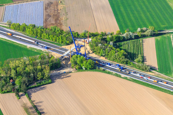 Renewal of a bridge for a field track over the A65 in Kandel in the state Rhineland-Palatinate, Germany seen from above