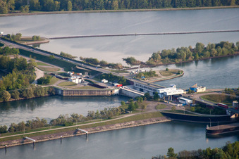 Aerial photograpy of Sluice in Gambsheim in the state Bas-Rhin, France