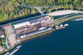 Shipyard - site of the Schiffswerft Karcher GmbH in Rheinau in the state Baden-Wurttemberg, Germany