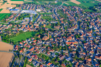 Aerial view of View of the town from the northwest in the district Rheinbischofsheim in Rheinau in the state Baden-Wuerttemberg, Germany