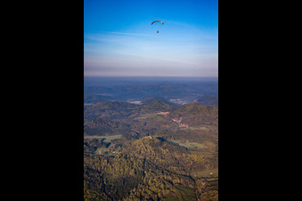 Paragliding over Lindelbrunn in Vorderweidenthal in the state Rhineland-Palatinate, Germany