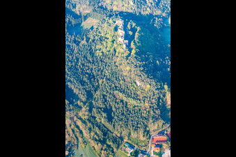 Bird's eye view of Ruin Old-Dahn in Dahn in the state Rhineland-Palatinate, Germany