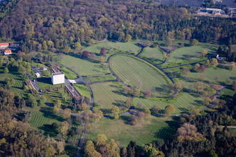 Aerial view of Grave rows on the grounds of the American, military cemetery of Saint-Avold in Saint-Avold in Grand Est, France
