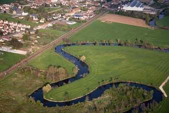 Aerial view of Loops of the River Chiers in Blagny in the state Ardennes, France