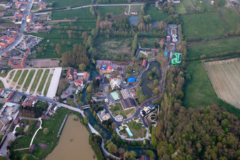 Aerial view of Holiday leisure park Dennlys parc in Reclinghem in Hauts-de-France, France