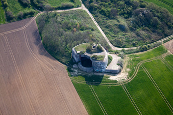 Aerial view of Bunker complex and munitions depot on the military training grounds Batterie Todt in Audinghen in Nord-Pas-de-Calais Picardy, France