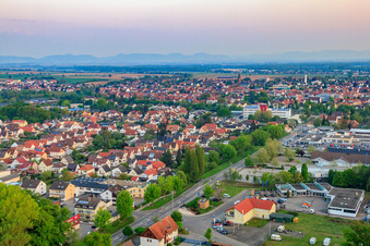 Lauterburger Straße commercial area from the southeast in Kandel in the state Rhineland-Palatinate, Germany
