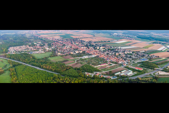 Aerial photograpy of City view from the southeast with motorway exit Kandel Mitte of the A65 in Kandel in the state Rhineland-Palatinate, Germany