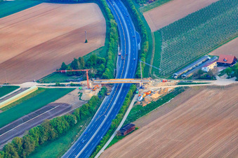 Renewal of a bridge for a field track over the A65 in Kandel in the state Rhineland-Palatinate, Germany from the plane