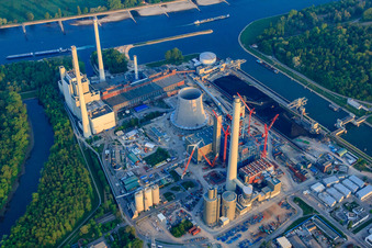 Aerial photograpy of Construction site for the expansion of the Rhine port steam power plant Karlsruhe of EnBW Energie Baden-Württemberg AG in the district Daxlanden in Karlsruhe in the state Baden-Wuerttemberg, Germany