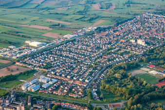 Aerial view of District Mörsch in Rheinstetten in the state Baden-Wuerttemberg, Germany