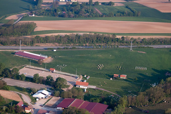 Aerial view of Haras in Neewiller-près-Lauterbourg in the state Bas-Rhin, France