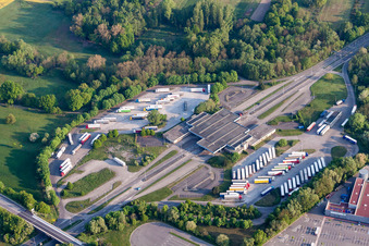 Lorries and Truck storage areas and free-standing storage on former customs Lauterbourg now state-police department Bienwald in Scheibenhard in Grand Est, France