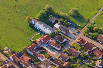 Aerial photograpy of Dorfbrunnenstr in the district Büchelberg in Wörth am Rhein in the state Rhineland-Palatinate, Germany