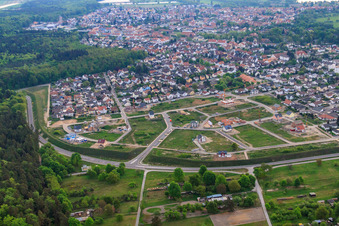 Aerial view of Vogelring new development area in Jockgrim in the state Rhineland-Palatinate, Germany
