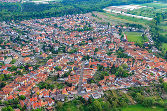 City view from the south in Jockgrim in the state Rhineland-Palatinate, Germany out of the air