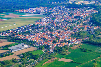 Aerial view of View from the southeast in the district Sondernheim in Germersheim in the state Rhineland-Palatinate, Germany