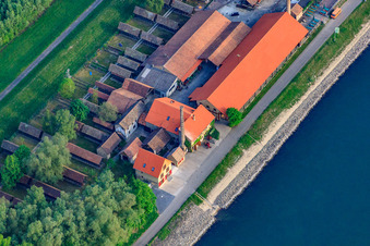 Oblique view of Brickworks Museum Sondernheim on the Rhine Dam in Germersheim in the state Rhineland-Palatinate, Germany