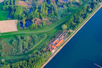 Brickworks Museum Sondernheim on the Rhine Dam in Germersheim in the state Rhineland-Palatinate, Germany from above