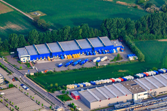 Aerial view of REBER Logistics Group and Nolte Möbel GmbH & Co. KG in Germersheim in the state Rhineland-Palatinate, Germany