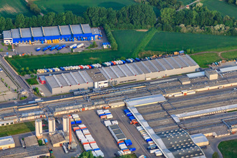 Aerial photograpy of REBER Logistics Group and Nolte Möbel GmbH & Co. KG in Germersheim in the state Rhineland-Palatinate, Germany