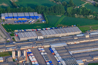 Oblique view of REBER Logistics Group and Nolte Möbel GmbH & Co. KG in Germersheim in the state Rhineland-Palatinate, Germany