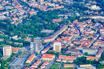 Aerial view of University in the former Seyssel barracks in Germersheim in the state Rhineland-Palatinate, Germany