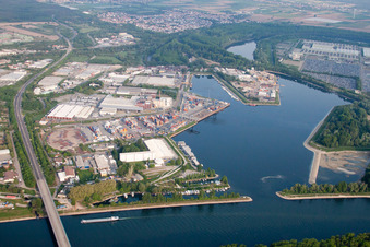Rhine harbor and harbor entrance Germersheim in Germersheim in the state Rhineland-Palatinate, Germany