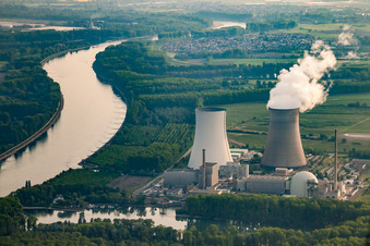 Aerial view of Nuclear power plant in Philippsburg in the state Baden-Wuerttemberg, Germany