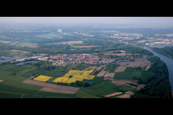 Village on the river bank areas of the Rhine river in the district Rheinsheim in Philippsburg in the state Baden-Wurttemberg, Germany