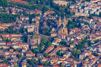 Aerial photograpy of Memorial Church of the Protestation and Catholic Church of St. Joseph in Speyer in the state Rhineland-Palatinate, Germany