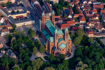 Oblique view of Church building of the cathedral of of Dome in Speyer in Speyer in the state Rhineland-Palatinate, Germany