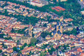 Oblique view of Memorial Church of the Protestation and Catholic Church of St. Joseph in Speyer in the state Rhineland-Palatinate, Germany