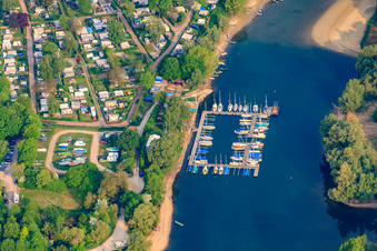 Boat dock of the sailing club Otterstadt (SCO), club grounds at the Otterstadt Althrein in Otterstadt in the state Rhineland-Palatinate, Germany