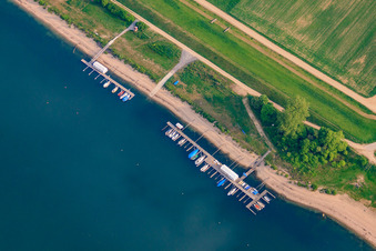 Boat dock of the Canoe and Sailing Club Frankenthal at Kollersee in Brühl in the state Baden-Wuerttemberg, Germany
