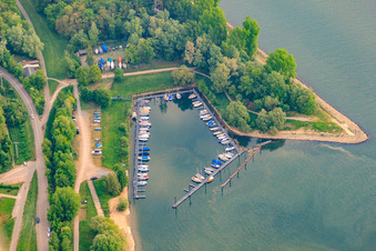 Boat dock of the sailing community Waldsee eV at the Otterstadt Althrein in Waldsee in the state Rhineland-Palatinate, Germany