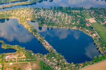 Aerial photograpy of Blue Adriatic, Swan Pond in Altrip in the state Rhineland-Palatinate, Germany