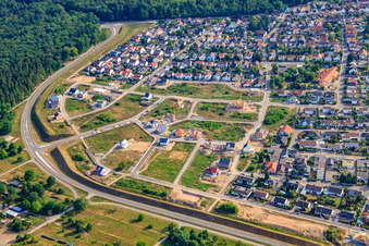 Aerial photograpy of Blumenring new development area in Jockgrim in the state Rhineland-Palatinate, Germany
