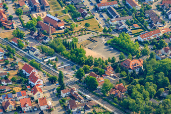 Citizens' Square and train station in Jockgrim in the state Rhineland-Palatinate, Germany